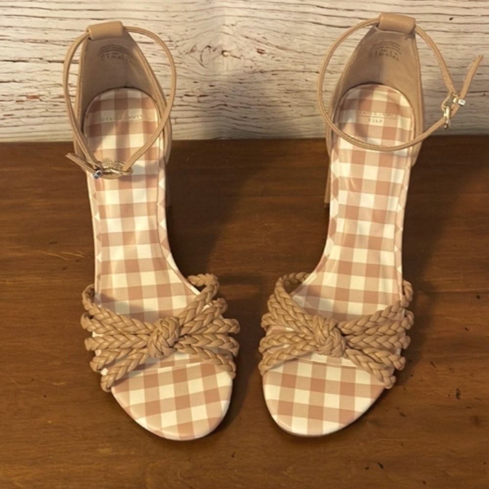 Draper JAMES Tan Braided Sandals Heels Sz 7 EU 37.5